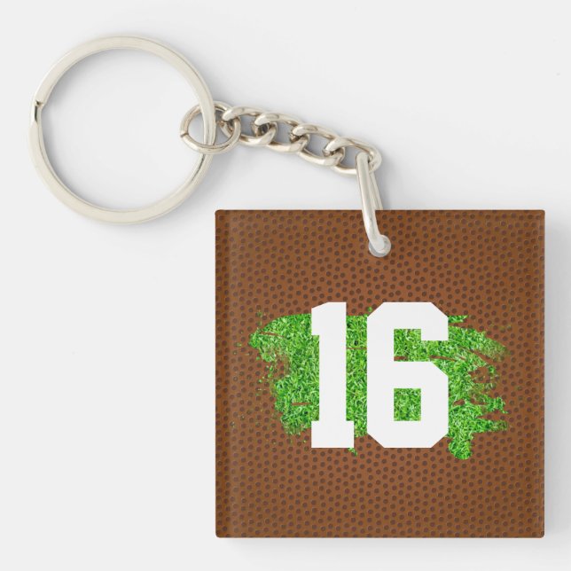 Football Pigskin Laces Turf Player Number Sports Key Ring (Front)