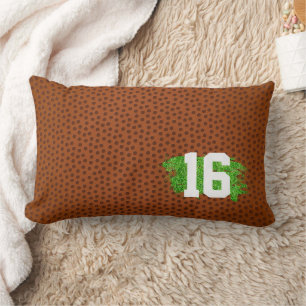 Football Pigskin Turf NUMBER Kids Sports Decor Lumbar Cushion