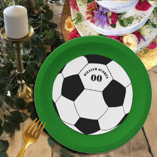 Football Plates, Soccer Ball with Name & Number Paper Plate