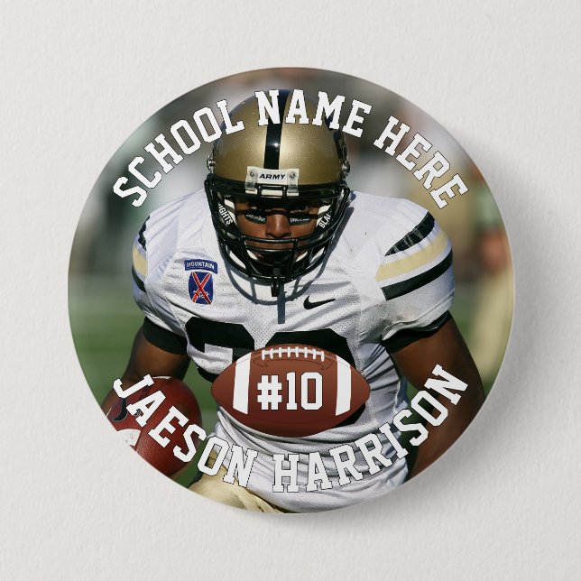 Football Player Add Name Number Team & Photo 7.5 Cm Round Badge (Front)
