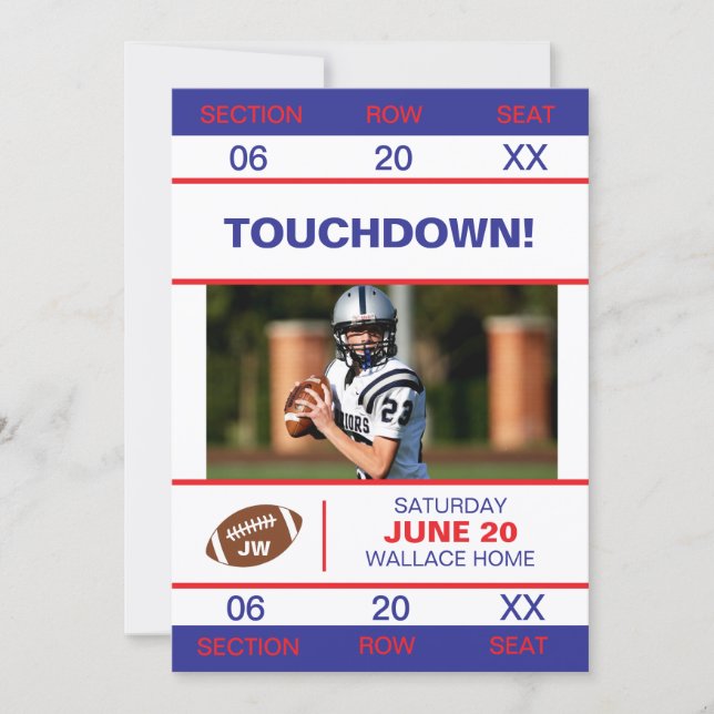 Football Player Admission Ticket Graduate Invitation (Front)
