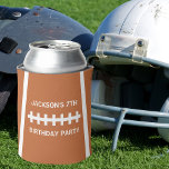 Football Player Ball Custom Sports Birthday Party Can Cooler<br><div class="desc">Cool custom football birthday party can cooler that looks like a ball with your personalised text in the centre. Add a player's or coach name and sports team or other text for a great gift at the end of a season.</div>