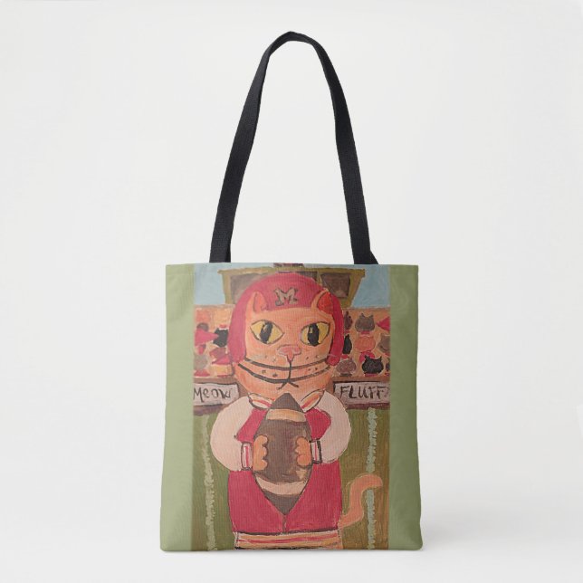 Football Player Cat Folk Art Fun Painting  Tote Bag (Front)