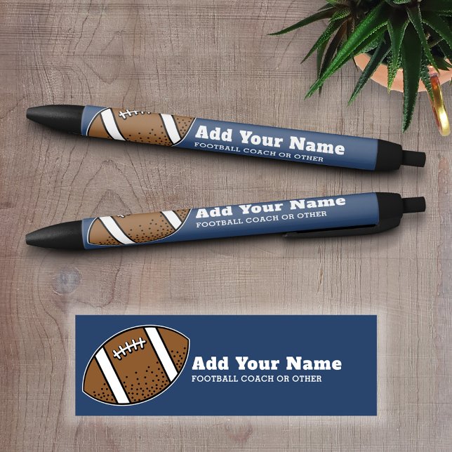 Football Player Coach or Teacher - Modern Drawing Black Ink Pen (Personalized Writing Pens - add your name, monogram or other text)