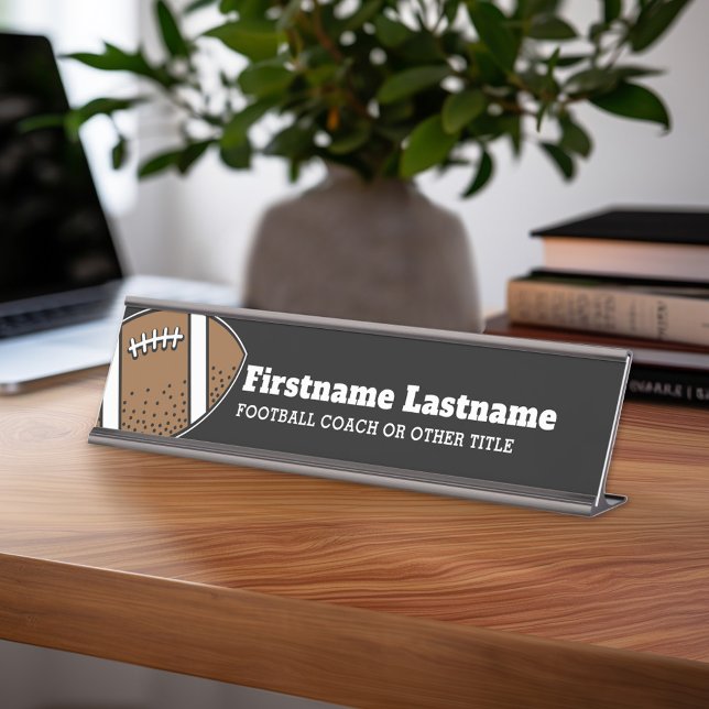 Football Player Coach or Teacher - Modern Drawing Desk Name Plate (Personalized Sports Theme Desk Name Plate - Great Coach Appreciation Gift or Locker room Decor)