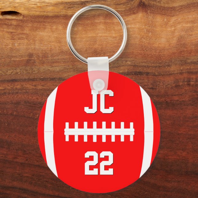 Football Player Custom Initials/Number/Team Color Key Ring (Front)