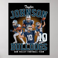 Football Player Custom Photo Retro Bootleg Blue