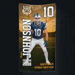 Football Player Custom Sports Senior Night Banner<br><div class="desc">Personalized senior sports banner for athlete and sports player. This customizable design template is perfect for homecoming sports event, senior night, sports award banquet or graduation party décor for your athlete son, daughter or student. It's a great way to display player portrait and memories from their sports games. The design...</div>