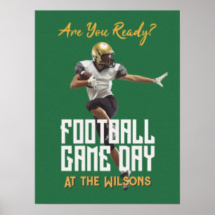 Football Player Game Day Green Poster