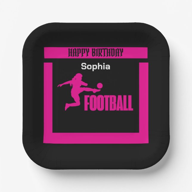 Football Player Girl, Birthday Girl Team  Paper Plate (Front)