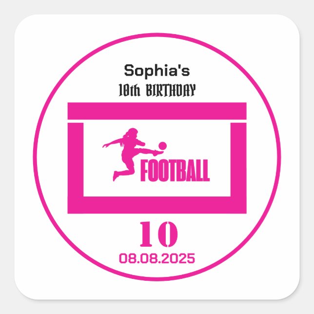 Football Player Girl, Birthday Girl Team  Square Sticker (Front)