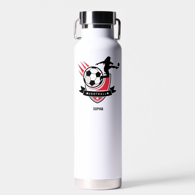 Football Player Girl, Football Girl Team Favour Bo Water Bottle (Front)