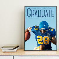 Football Player Graduation 2025 Blue Script Photo