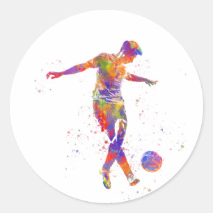 Football player in watercolor classic round sticker