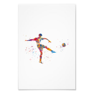 Football player in watercolor photo print