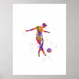 Football player in watercolor poster