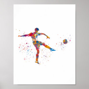 Football player in watercolor poster