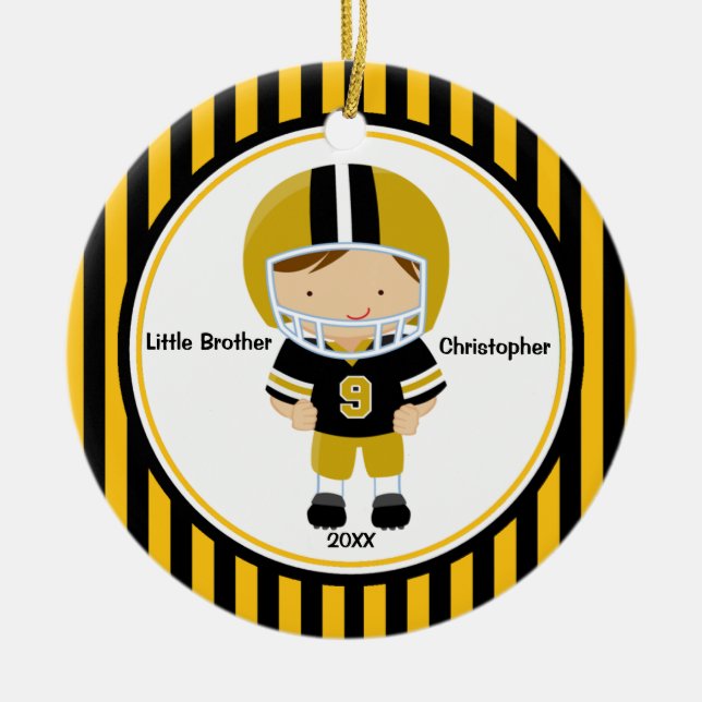 Football Player Little Brother Christmas Ornament (Front)