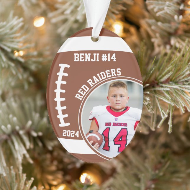 Football Player Name Number Photo Keepsake #14 Ornament (Tree)