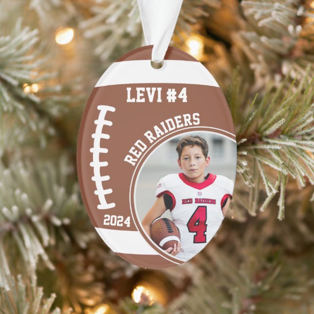 Football Player Name Number Photo Keepsake #4 Ornament (Tree)