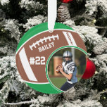 Football Player Name Number Photo Keepsake Ornament<br><div class="desc">This design features a football background with space for a name, number and photo. Click the customise button for more flexibility in adjusting the text! Variations of this design as well as coordinating products are available in our shop, zazzle.com/store/doodlelulu. Contact us if you need this design applied to a specific...</div>
