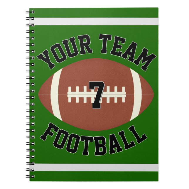 Football Player Number and Team Name Custom Sports Notebook (Front)