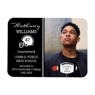 Football Player Photo Black   White Graduation Magnet