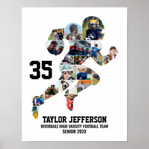 Football Player Photo Collage Custom Senior Gift Poster