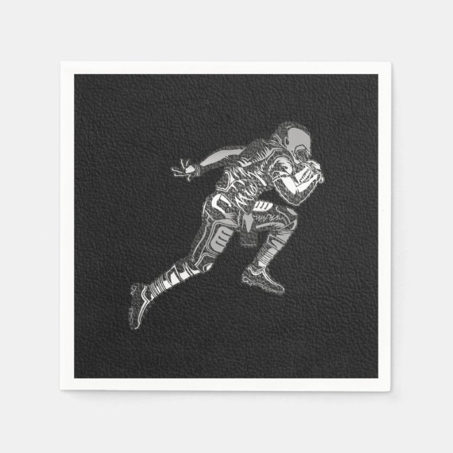 Football Player Running Quarterback Black Silver Napkin (Front)