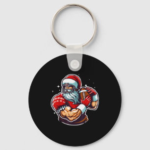Football Player Santa Christmas Pajama Funny X-mas Key Ring