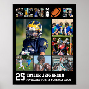 Football Player Senior Night Sports Photo Collage Poster
