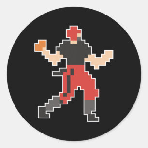 Football Player Video Game Pixel Art Retro Graphic Classic Round Sticker