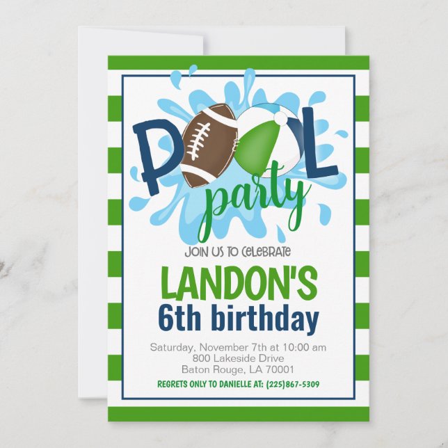 Football Pool Party Birthday Invitation (Front)