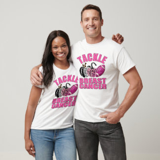 Football Pumpkin Tackle Pink Ribbon Breast Cancer  T-Shirt