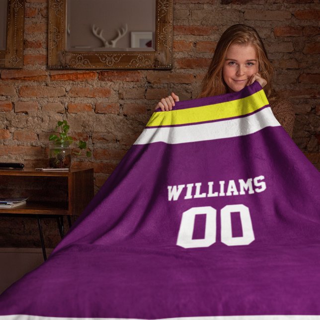Football Purple, Gold & White Personalised Fleece Blanket (Creator Uploaded)