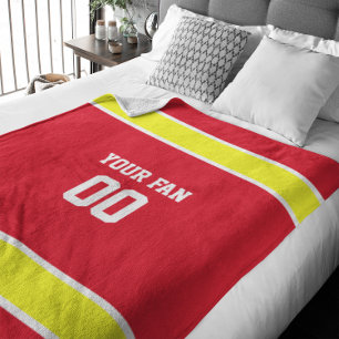 Football Red, Gold & White Personalised Fleece Blanket