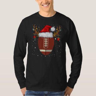 Football Reindeer Santa Hat Christmas Holiday T-Shirt