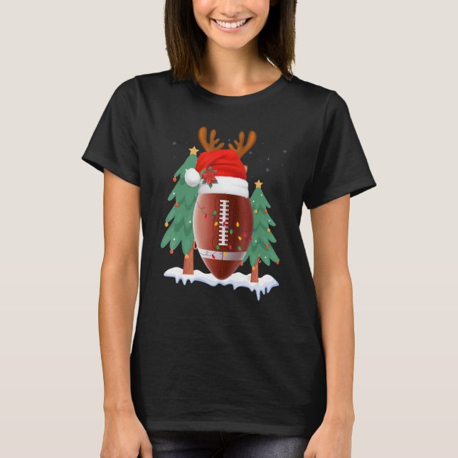 Football Reindeer Santa Hat Christmas Winter Seaso T-Shirt (Front)