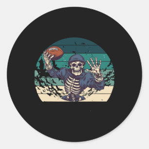 Football Retro Vintage Halloween Skeleton Classic Round Sticker