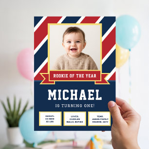 Football Rookie Of The Year 1st Birthday Kid Photo Invitation