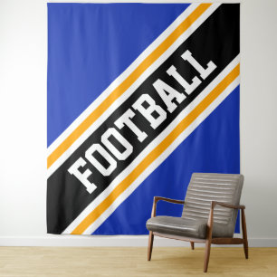 FOOTBALL Royal Blue Orange Black Racing Stripes Tapestry