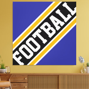 FOOTBALL Royal Blue Yellow Black Athletic Stripes Canvas Print