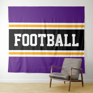 FOOTBALL Royal Purple Black Yellow Racing Stripes Tapestry