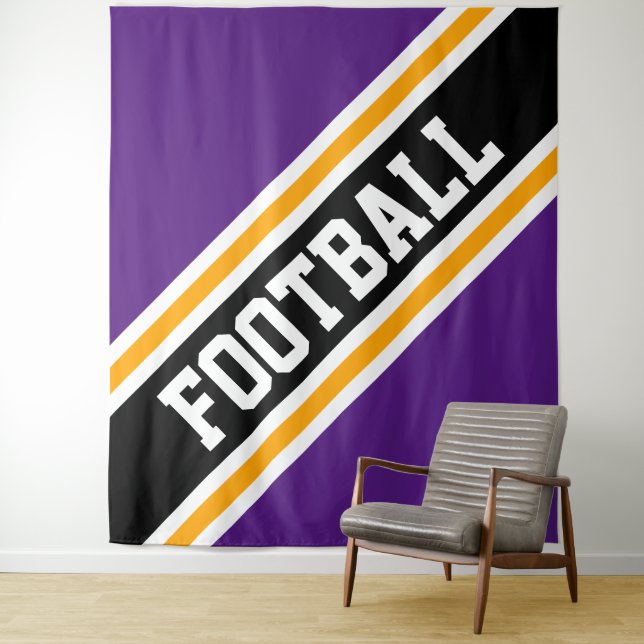 FOOTBALL Royal Purple Yellow Black Slant Stripes Tapestry (In Situ)