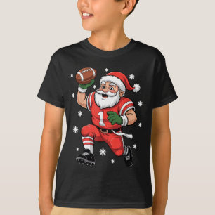 Football Santa Claus Lineman Christmas Quarterback T-Shirt