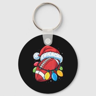 Football Santa Hat Christmas Lights Festive Touchd Key Ring