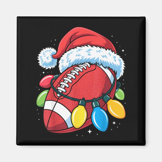 Football Santa Hat Christmas Lights Festive Touchd Magnet (Front)