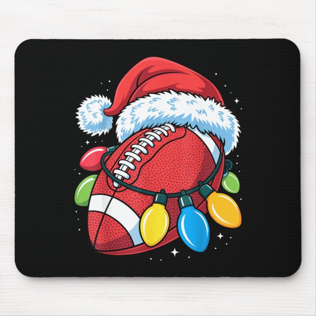 Football Santa Hat Christmas Lights Festive Touchd Mouse Pad (Front)