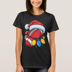 Football Santa Hat Christmas Lights Festive Touchd T-Shirt