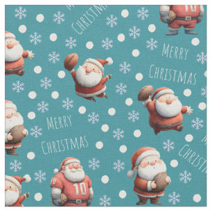 Football Santa on Green-Blue Fabric